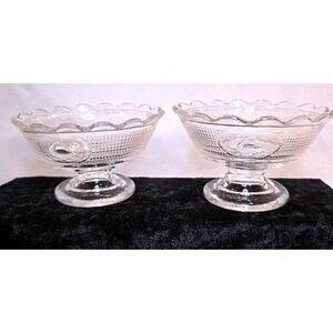 1882 RARE 2 EAPG Canton Glass SWAN with MESH Clear/ Fruit Desert footed Bowl